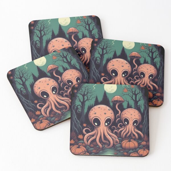 Item preview, Kawaii Tentacled Horrors in Moonlit Autumn Woods designed and sold by WolfMerrik.