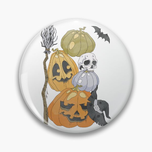 Item preview, Witchy Halloween Illustration. Jack-o'-lantern, Skull and Witches Broom art designed and sold by Alika's  Garden.