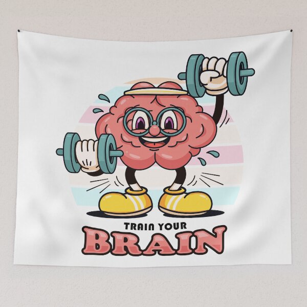 Item preview, Train your brain, cartoon mascot's brain exercises barbell designed and sold by Kevyn Adha.