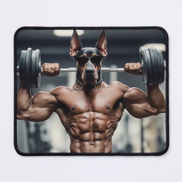 Item preview, Bodybuilder Natural Ear Doberman Dog Weightlifting At The Fitness Gym designed and sold by yourwelcomee.