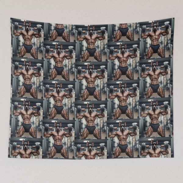 Item preview, Bodybuilder Natural Ear Doberman Dog Weightlifting At The Fitness Gym designed and sold by yourwelcomee.