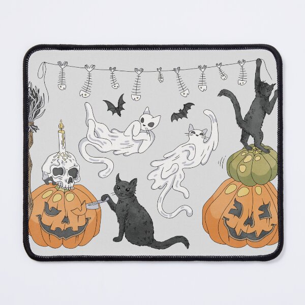 Item preview, Cat Halloween Party Illustration. Black Cat, Cute Cat Ghost and Jack-o'-lantern artwork designed and sold by Alika's Garden.