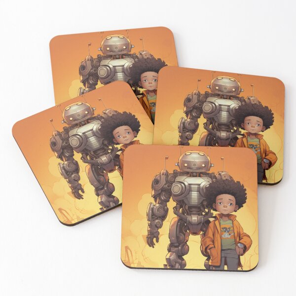 Item preview, Afrofuturist Boy With Robot Companion designed and sold by RTFaulkner.
