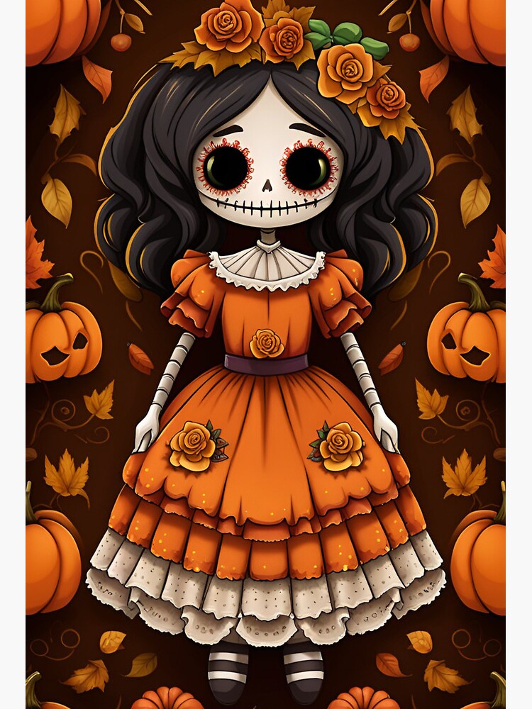 Sticker avec l'œuvre « Jolie poupée d'Halloween » de l'artiste  LuMiJaCommerce