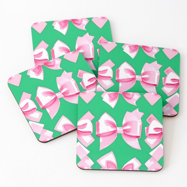 Item preview, Preppy pink bows on green designed and sold by SophieClimaArt.