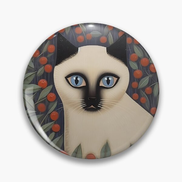 Item preview, Cute Siam Cat with blue Eyes, surrounded by Red Berries designed and sold by Hibiskusmond.
