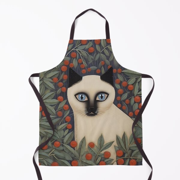 Item preview, Cute Siam Cat with blue Eyes, surrounded by Red Berries designed and sold by Hibiskusmond.