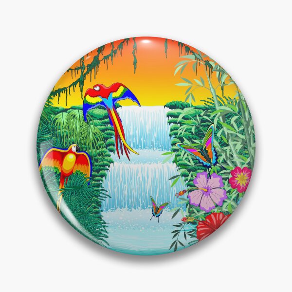 Item preview, Waterfall Macaws and Butterflies on Exotic Landscape in the Jungle designed and sold by BluedarkArt.