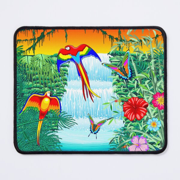 Item preview, Waterfall Macaws and Butterflies on Exotic Landscape in the Jungle designed and sold by BluedarkArt.