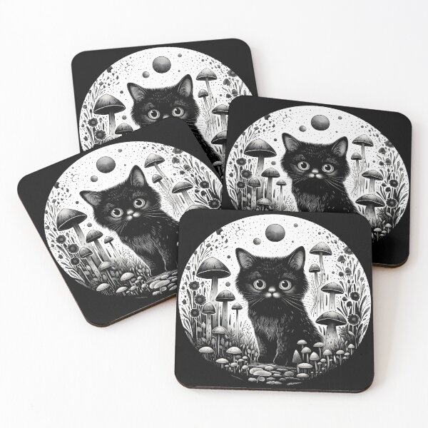 Item preview, Black cat on the mushroom field designed and sold by Anbe_design.