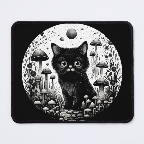Item preview, Black cat on the mushroom field designed and sold by Anbe_design.
