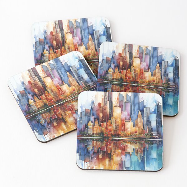 Item preview, Futuristic city skyline - watercolor 4 designed and sold by Art by Lilia.