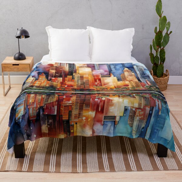 Item preview, Futuristic city skyline - watercolor 4 designed and sold by Art by Lilia.
