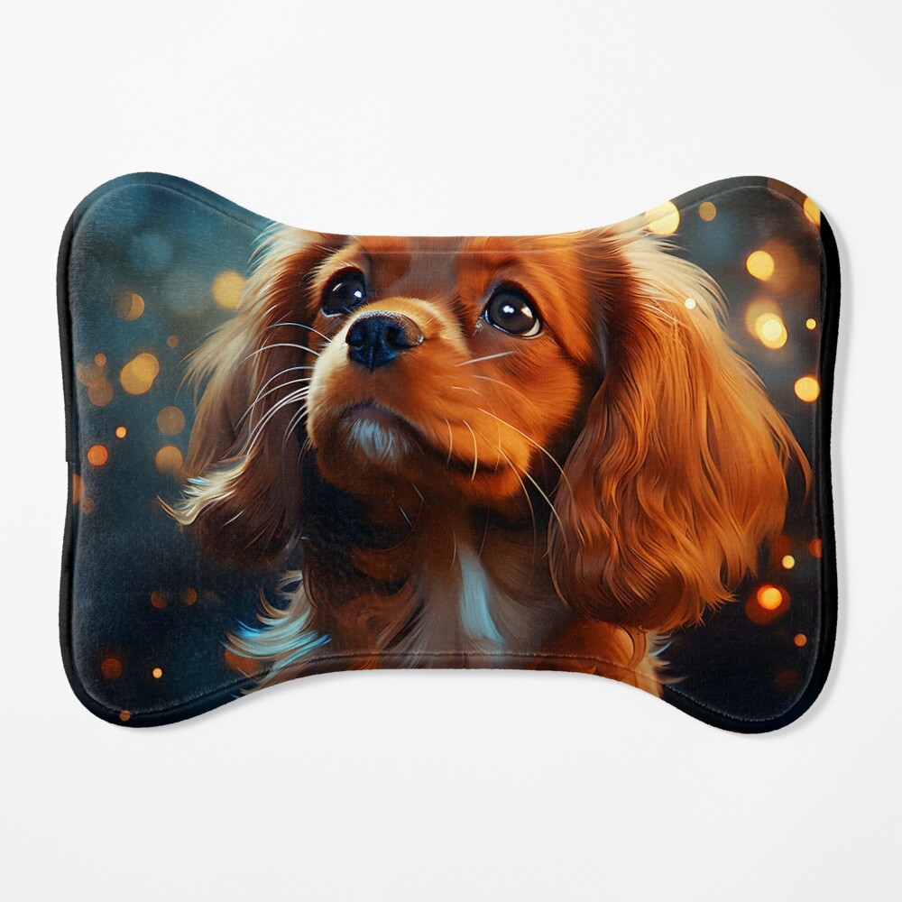 An image of a very cute ruby Cavalier King Charles Spaniel puppy looking  into a starry sky in the style of charming and playful Sticker for Sale by  AI-Only