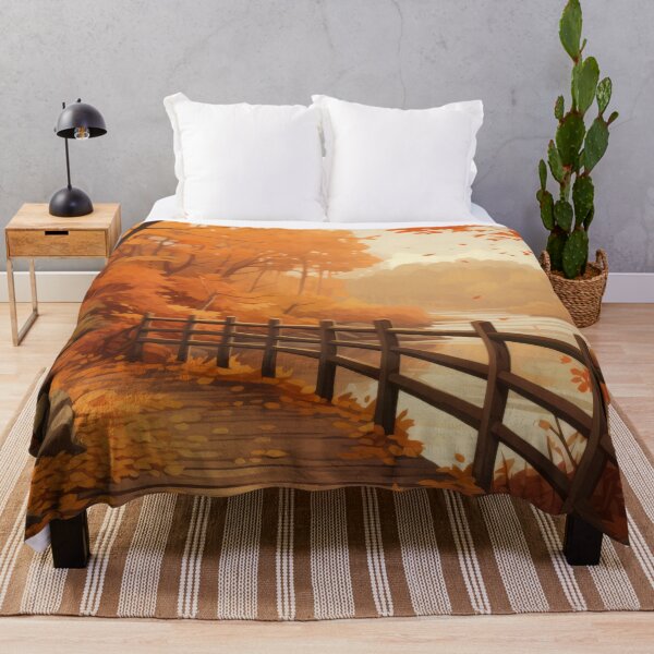 Item preview, Mountain Landscapes with Autumn Leaves, River, and Wooden Bridge designed and sold by Zoomie-s.