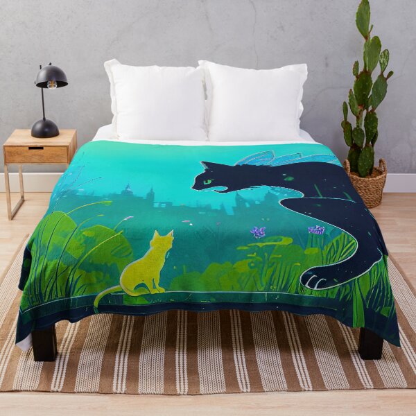 Item preview, Whimsical cats illustration with dragonfly wings and cat spirit designed and sold by depthsofthemind.