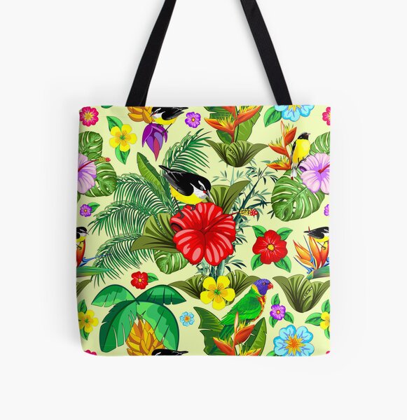 Birds and Nature Floral Exotic Seamless Pattern All Over Print Tote Bag