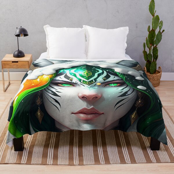 Item preview, Portrait woman in green as a snow tiger, Tigress designed and sold by depthsofthemind.