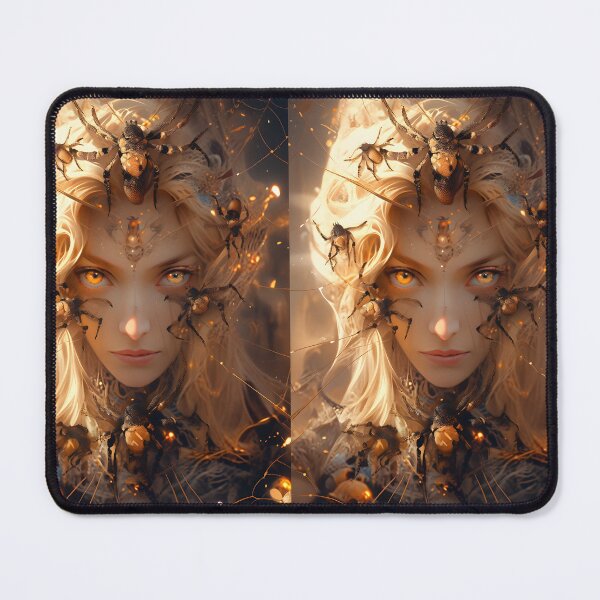 Item preview, An illustration showing a woman with golden eyes and spiders on her head in the style of scary anime art  designed and sold by AI-Only Creations.