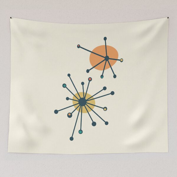 Item preview, Retro Mid Century Atomic Starburst Cream, Dark Teal designed and sold by trdstudio.