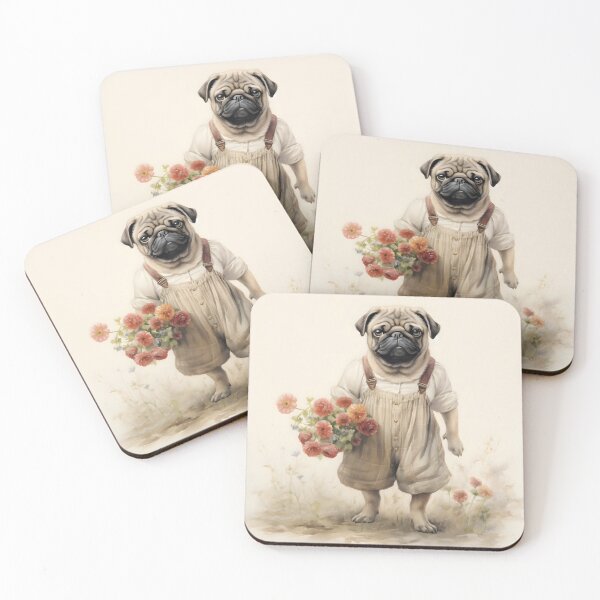 Item preview, Pug in farm clothing with flowers designed and sold by Lil-Satu.