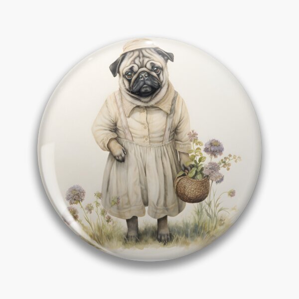 Item preview, Female Pug in farm clothing with flowers designed and sold by Lil-Satu.