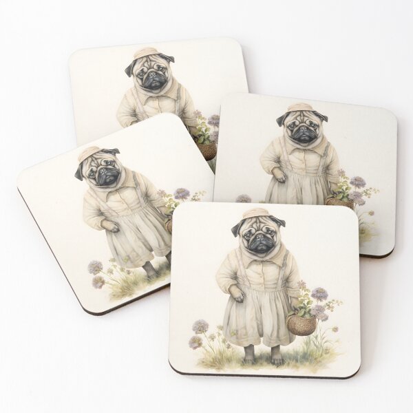 Item preview, Female Pug in farm clothing with flowers designed and sold by Lil-Satu.