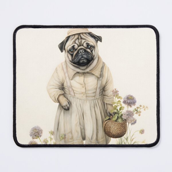 Item preview, Female Pug in farm clothing with flowers designed and sold by Lil-Satu.
