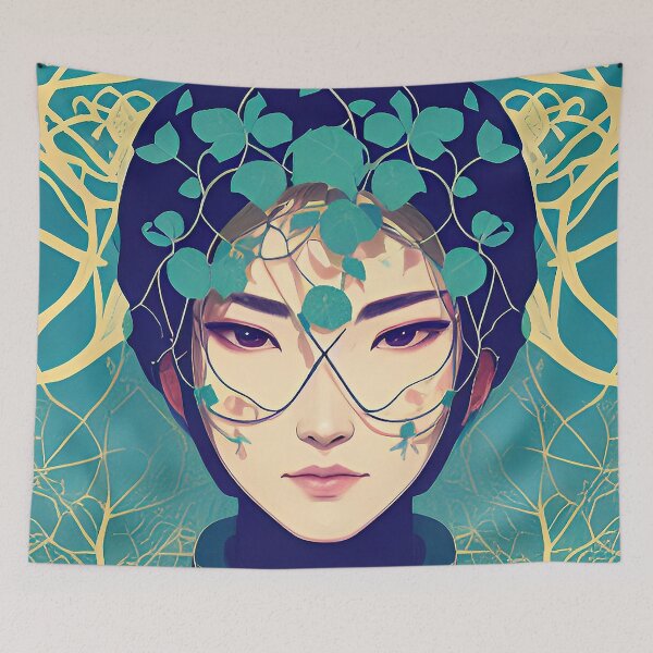 Item preview, Stylized portrait of a woman covered in ivy designed and sold by depthsofthemind.