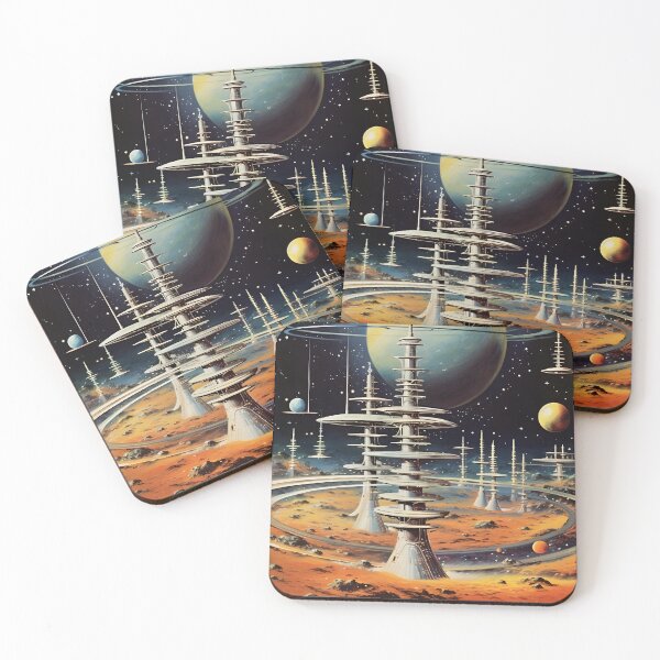 Item preview, Futuristic Cosmic Landscape with Alien Buildings and Space Sky with Shining Stars designed and sold by Je-we.