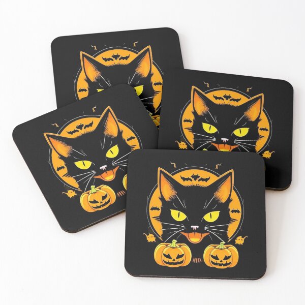 Item preview, cat with captivating yellow eyes amidst the Halloween chaos! designed and sold by DESIGNSPACK ® ✅.