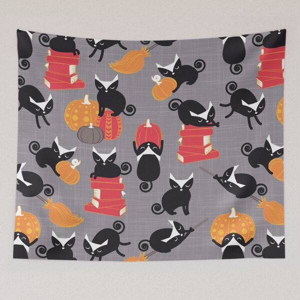 Item preview, Busy Halloween Black Cats // grey background designed and sold by SelmaCardoso.