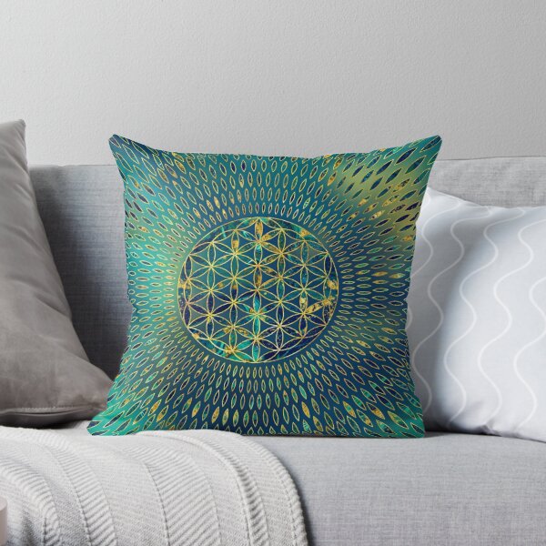 Flower of life Marble and gold  Throw Pillow