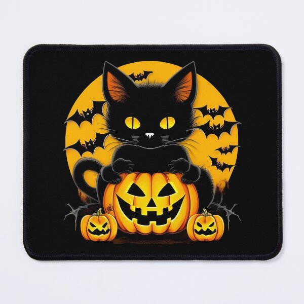 Aperçu de l'œuvre Des chauves-souris, des citrouilles et un chat mystérieux ? créée et vendue par DESIGNSPACK ® ✅.