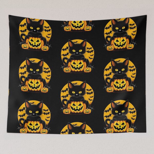 Item preview, Bats, pumpkins, and a mysterious cat? designed and sold by DESIGNSPACK ® ✅.