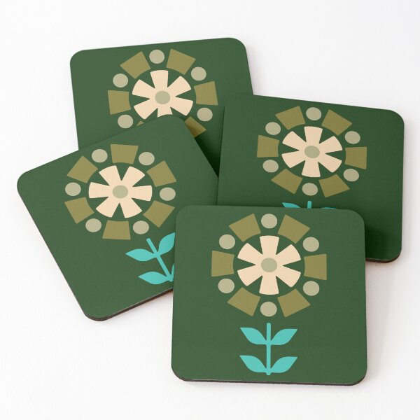 Item preview, KF 0155 E - Estampado Floral Vintage Retro Años 70 en Verde designed and sold by KhakiFinch.