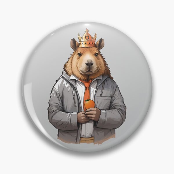 Item preview, King capybara wearing a crown and tie, with an orange in his hand. designed and sold by twisted-dot.