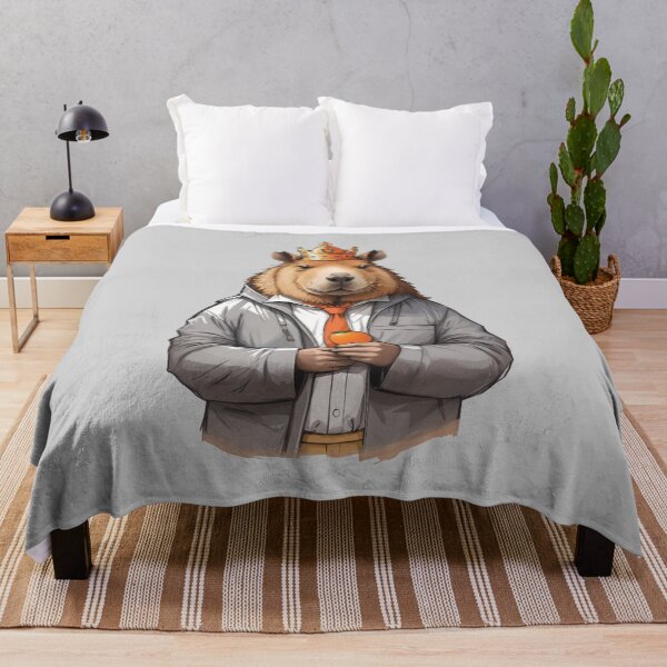 Item preview, King capybara wearing a crown and tie, with an orange in his hand. designed and sold by twisted-dot.