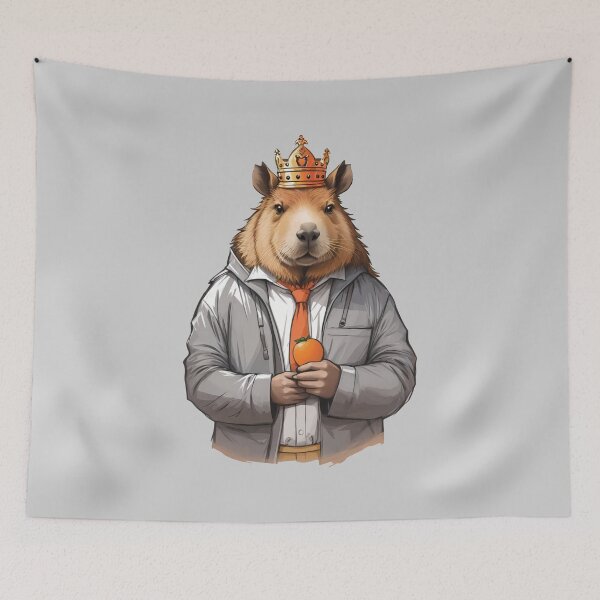 Item preview, King capybara wearing a crown and tie, with an orange in his hand. designed and sold by twisted-dot.