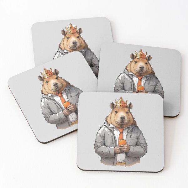 Item preview, King capybara wearing a crown and tie, with an orange in his hand. designed and sold by twisted-dot.