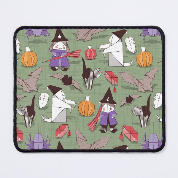Item preview, Halloween origami tricks // green linen texture background white and coloured paper and cardboard geometric elements designed and sold by SelmaCardoso.