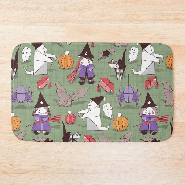 Item preview, Halloween origami tricks // green linen texture background white and coloured paper and cardboard geometric elements designed and sold by SelmaCardoso.