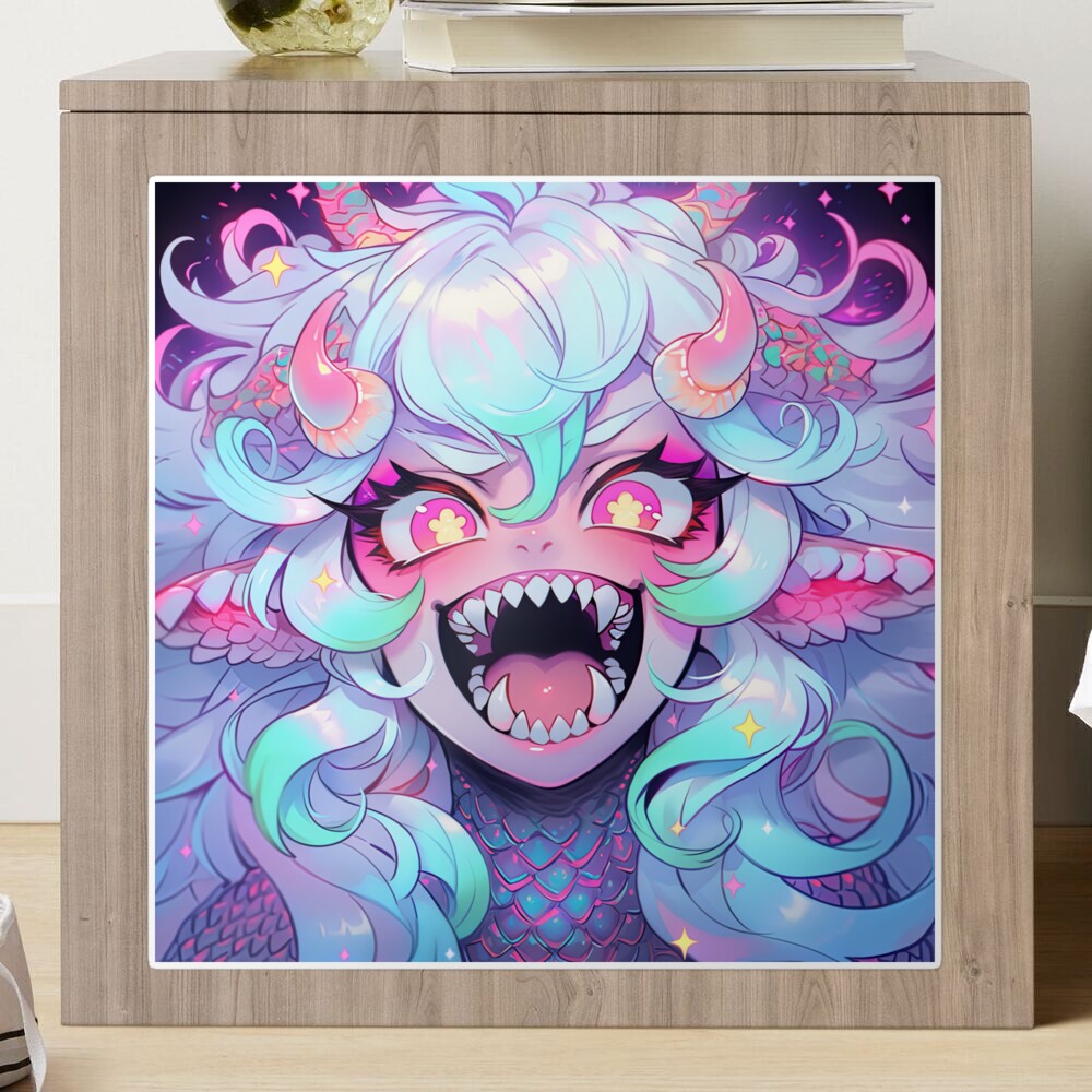 Wacky Pastel Fanged Dragon Demon Anime Girl Sticker for Sale by bubblegoth