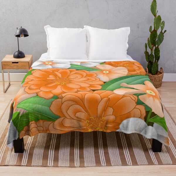 Item preview, Hawaiian Flowers // Zinnias and Impatiens // Orange, Peach, White, Green designed and sold by Elsy's Art.