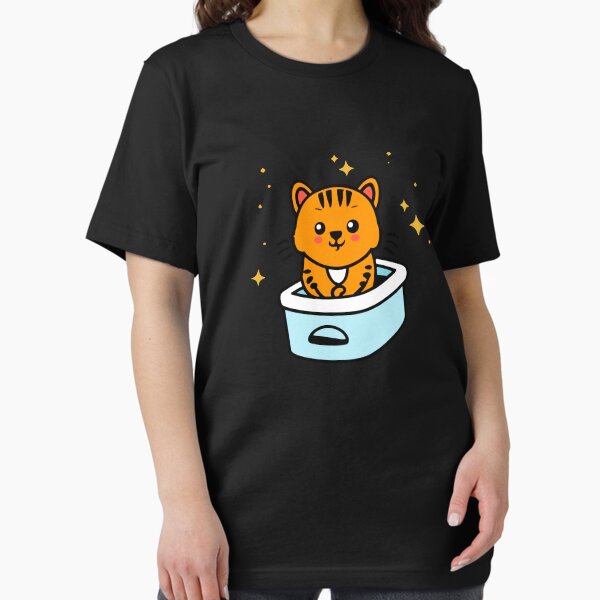 Item preview, cute and smiley black cat sitting in its cat litter box designed and sold by The  Knick Knack Nook.