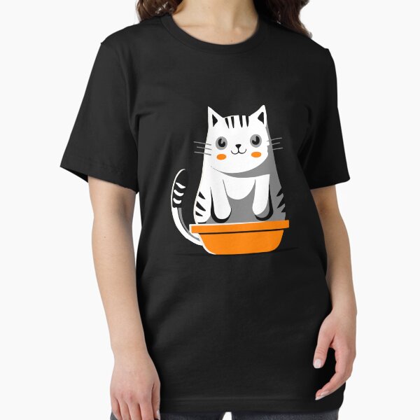 Item preview, cute and smiley black cat sitting in its cat litter box designed and sold by The  Knick Knack Nook.