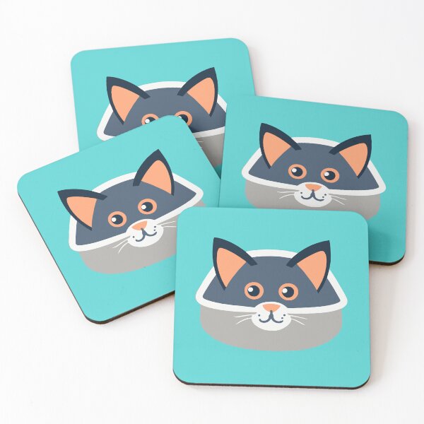 Item preview, cute and smiley black cat sitting in its cat litter box designed and sold by The  Knick Knack Nook.
