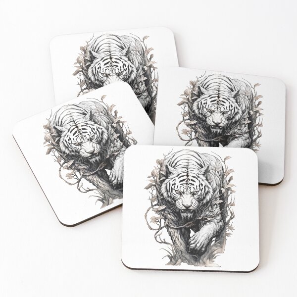 Item preview, White Tiger with Vines and Leaf designed and sold by MagicColorPrint.