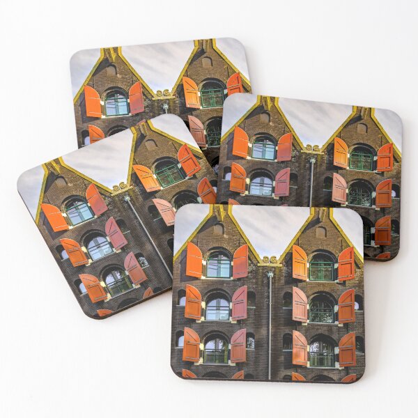 Item preview, Black Brick Orange Red Shutters Canal Buildings of Amsterdam designed and sold by nbrandsberg.