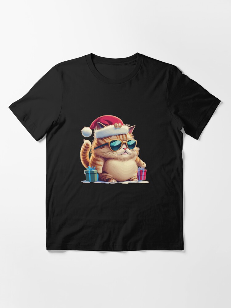 Disover Cute Cat Santa Hat Chilling With Christmas Present  T-Shirt